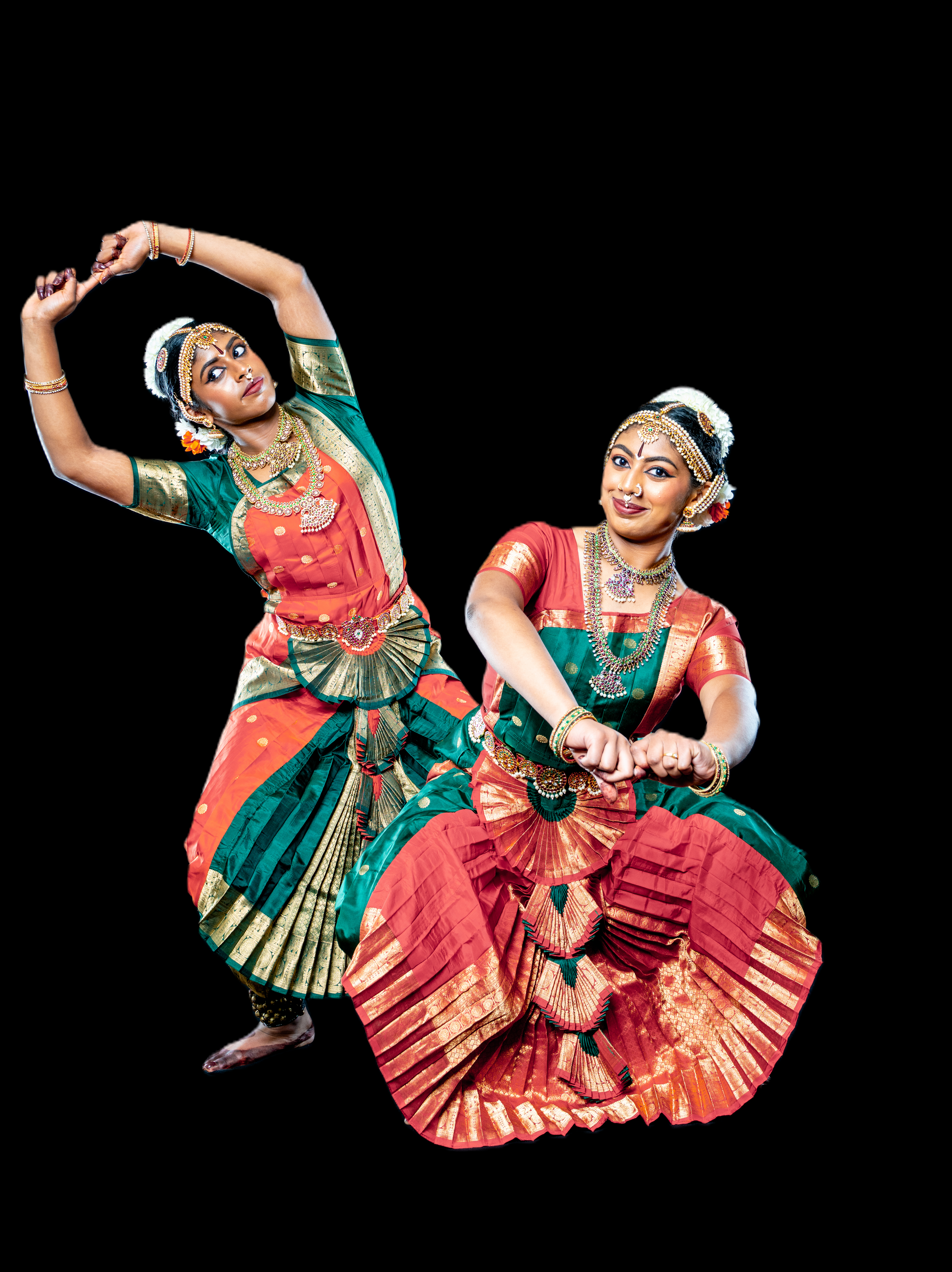 Dancer mid-performance green & orange2